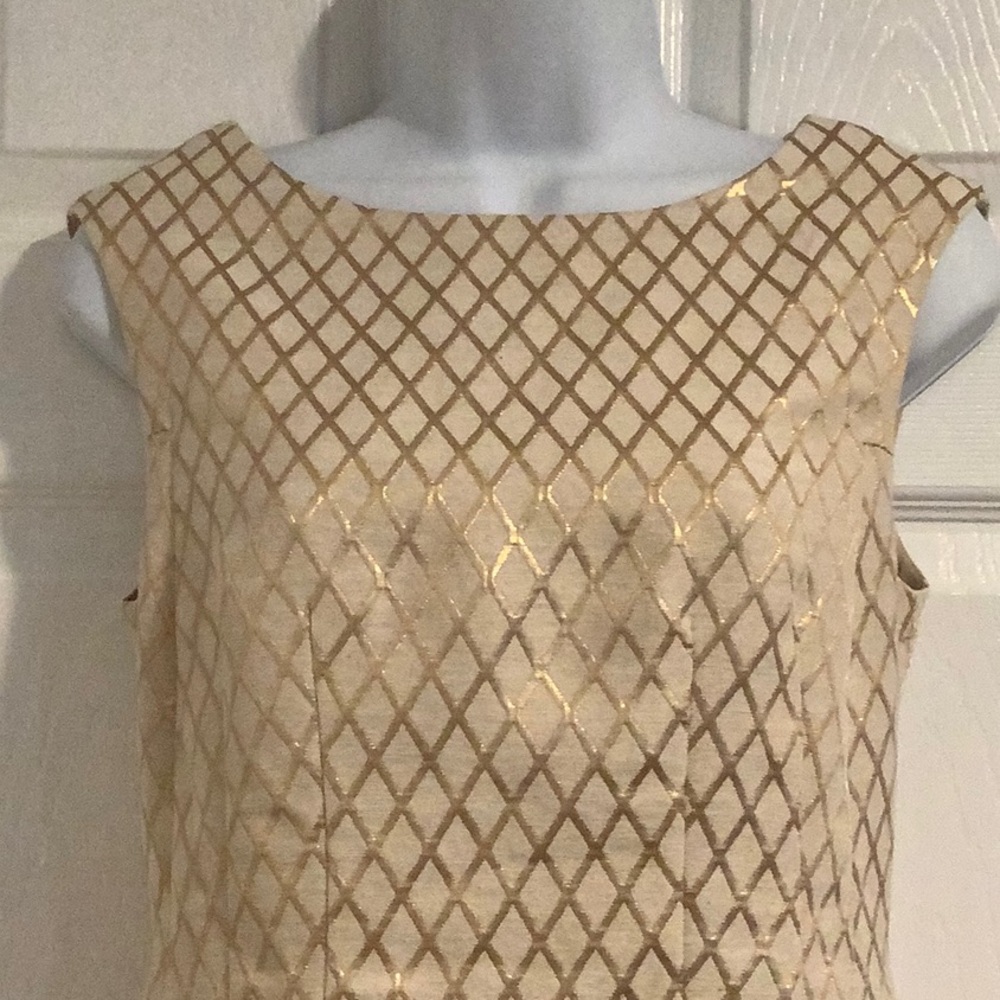 WHITE HOUSE/BLACK MARKET Metallic Cream/Gold Sorority Formal Fancy Event Dress 0 - Picture 2 of 10